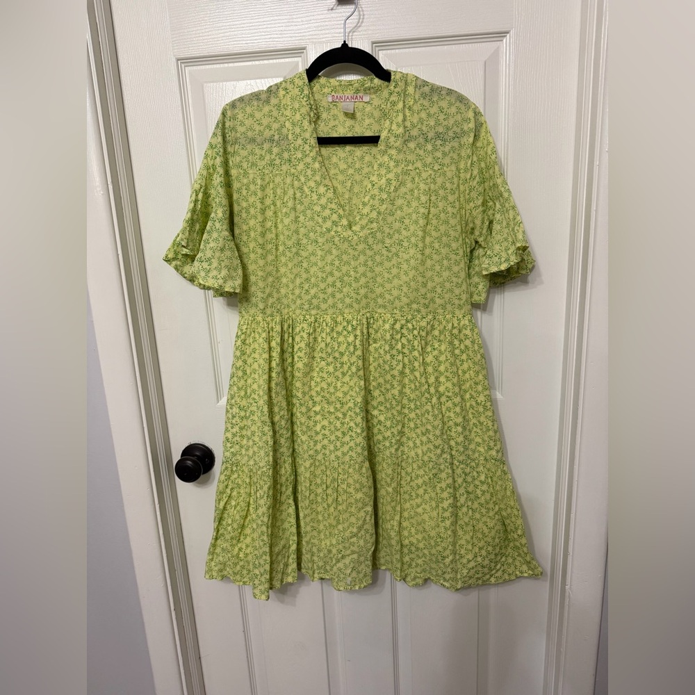 BANJANAN leaf print ruffle sleeve dress‎ size small